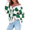 imageDokotoo Womens Plaid V Neck Button Down Long Sleeve Cable Knit Oversized Cardigan Sweaters TopsGreen