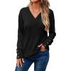 imageDokotoo Womens Soft Long Sleeve V Neck Shirts Solid Casual Decorative Buttons Knitted Pullover Tunic TopsAblack