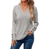 imageDokotoo Womens Soft Long Sleeve V Neck Shirts Solid Casual Decorative Buttons Knitted Pullover Tunic TopsLight Grey
