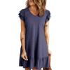 imageDokotoo Womens Summer Dresses 2025 Ruffle Short Sleeve Smocked V Neck Casual Loose ALine Swing Mini Dress SundressBlue