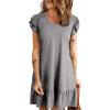imageDokotoo Womens Summer Dresses 2025 Ruffle Short Sleeve Smocked V Neck Casual Loose ALine Swing Mini Dress SundressGrey