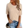 imageDokotoo Womens Summer Tops 2025 Casual Crewneck Short Lantern Sleeve Blouse Waffle Knit Pullover ShirtsBeige