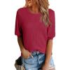 imageDokotoo Womens Summer Tops 2025 Casual Crewneck Short Lantern Sleeve Blouse Waffle Knit Pullover ShirtsRed Dahlia