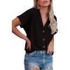 imageDokotoo Womens Summer Tops 2025 Waffle Knit Button Down Shirts Casual V Neck Short Sleeve Shacket Jacket Dressy BlousesBlack