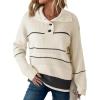 imageDokotoo Womens Sweaters Long Sleeve Fall Fashion 2024 14 Button Pullover Sweater Striped Color Block Knit Jumper Tops