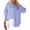 imageDokotoo Womens V Neck Striped Button Down Shirts Long Sleeve Tunic TopsBlue