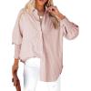 imageDokotoo Womens V Neck Striped Button Down Shirts Long Sleeve Tunic TopsBrown