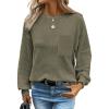 imageDokotoo Womens Waffle Knit Tops 2025 Oversized Long Sleeve Crewneck Shirts Business Casual Blouses Basic ShirtsMoss Green
