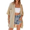 imageDokotoo Womens Waffle Knit Tops Casual 34 Bell Sleeve Button Down Shirts Lapel V Neck Dressy Blouses with PocketParchment