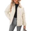 imageDokotoo Womens Winter Casual Quilted Jackets Long Sleeve Button Down Puffer Jacket Padded Outerwear CoatsApricot
