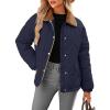 imageDokotoo Womens Winter Casual Quilted Jackets Long Sleeve Button Down Puffer Jacket Padded Outerwear CoatsNavy Blue