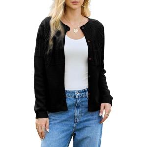 imageDokotoo Cardigan Sweaters for Women 2025 Fall Outfits Long Sleeve Crochet Knit SweatersBlack
