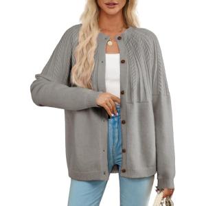 imageDokotoo Cardigan Sweaters for Women 2025 Fall Outfits Long Sleeve Crochet Knit SweatersGray