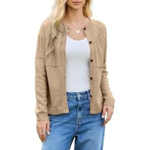 imageDokotoo Cardigan Sweaters for Women 2025 Fall Outfits Long Sleeve Crochet Knit SweatersLight French Beige