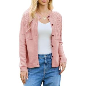 imageDokotoo Cardigan Sweaters for Women 2025 Fall Outfits Long Sleeve Crochet Knit SweatersLight Pink