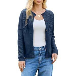 imageDokotoo Cardigan Sweaters for Women 2025 Fall Outfits Long Sleeve Crochet Knit SweatersNavy Blue