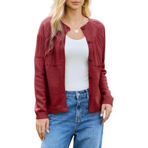 imageDokotoo Cardigan Sweaters for Women 2025 Fall Outfits Long Sleeve Crochet Knit SweatersRed Dahlia