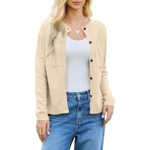 imageDokotoo Cardigan Sweaters for Women 2025 Fall Outfits Long Sleeve Crochet Knit SweatersWhite
