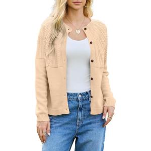 imageDokotoo Cardigan Sweaters for Women 2025 Fall Outfits Long Sleeve Crochet Knit SweatersWhite a