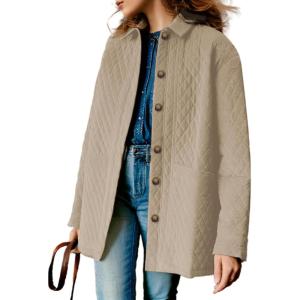 imageDokotoo Casual Quilted Jackets for Women Button Down Collared Long Sleeve Shirts Fall Jackets with Pockets 2025Smoke Gray