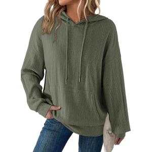 imageDokotoo Hoodies for Women Casual Long Sleeve Textured Knit Loose Drawstring Hooded Sweatshirt with PocketGreen