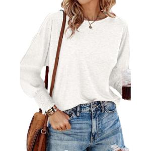 imageDokotoo White Womens Tops Blouses for Women Dressy Casual Fall Fashion 2025 Outfits Clothes Long Sleeve Tops Shirts Tshirts Trendy Womens Flowy Work Loose Fit Basic T Shirts Plus Size Tunic Teacher