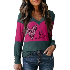 imageDokotoo Women Blouses Dressy Casual Color Block Long Sleeve Shirts V Neck Tops Fall Outfits 2025V1 Evergreen