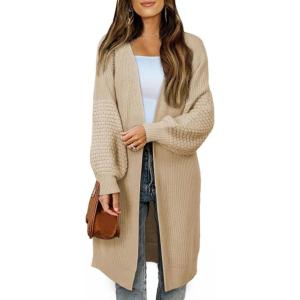 imageDokotoo Womens 2025 Fashion Casual Open Front Long Sleeve Chunky Cable Knit Cardigans Sweaters Outerwear CoatsApricot
