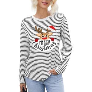 imageDokotoo Womens Casual Striped Long Sleeve Tops Crew Neck Knit Basic T ShirtsChristmas Black Stripe 1