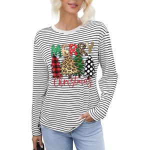 imageDokotoo Womens Casual Striped Long Sleeve Tops Crew Neck Knit Basic T ShirtsChristmas Black Stripe 3