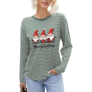 imageDokotoo Womens Casual Striped Long Sleeve Tops Crew Neck Knit Basic T ShirtsChristmas Green Stripe 3