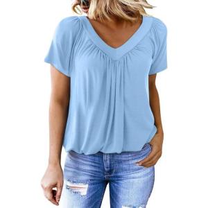 imageDokotoo Womens Casual Summer T Shirts Short Sleeve V Neck Tops TshirtsBeau Blue