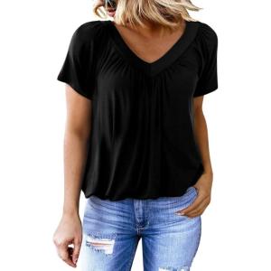 imageDokotoo Womens Casual Summer T Shirts Short Sleeve V Neck Tops TshirtsBlack