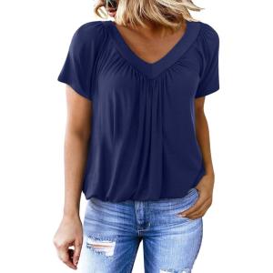 imageDokotoo Womens Casual Summer T Shirts Short Sleeve V Neck Tops TshirtsBlue