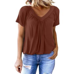 imageDokotoo Womens Casual Summer T Shirts Short Sleeve V Neck Tops TshirtsBrown