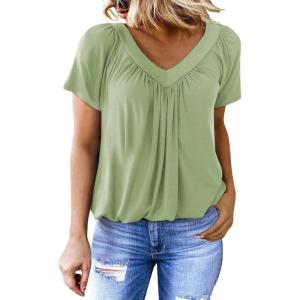 imageDokotoo Womens Casual Summer T Shirts Short Sleeve V Neck Tops TshirtsGrass Green