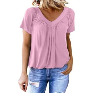 imageDokotoo Womens Casual Summer T Shirts Short Sleeve V Neck Tops TshirtsPink 2