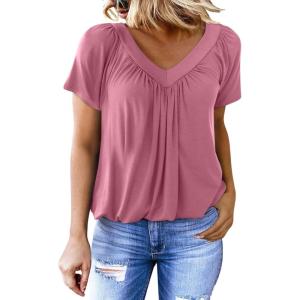 imageDokotoo Womens Casual Summer T Shirts Short Sleeve V Neck Tops TshirtsPink