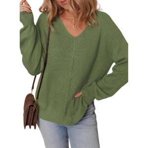 imageDokotoo Womens Casual V Neck Sweaters Long Sleeve Pullover Sweater Knit Jumper TopsGreen