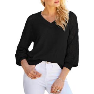 imageDokotoo Womens Casual VNeck Long Sleeve Sweaters Solid Color Pullover Knit Sweater Jumper TopsBlack
