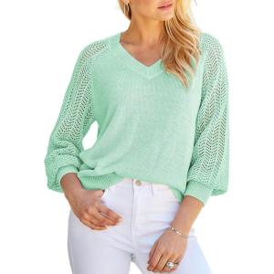 imageDokotoo Womens Casual VNeck Long Sleeve Sweaters Solid Color Pullover Knit Sweater Jumper TopsSky Blue