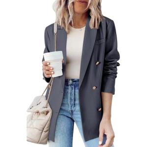 imageDokotoo Womens Double Breasted Blazer Jackets Casual Blazers Open Front Long Sleeve Lapel Collar Work Office Jackets BlazerCarbon Grey
