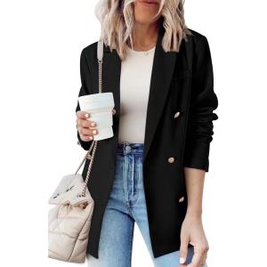 imageDokotoo Womens Double Breasted Blazer Jackets Casual Blazers Open Front Long Sleeve Lapel Collar Work Office Jackets BlazerColor Black