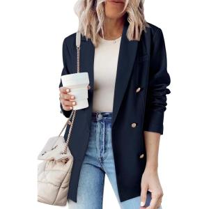 imageDokotoo Womens Double Breasted Blazer Jackets Casual Blazers Open Front Long Sleeve Lapel Collar Work Office Jackets BlazerNavy Blue