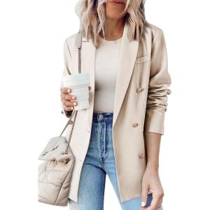 imageDokotoo Womens Double Breasted Blazer Jackets Casual Blazers Open Front Long Sleeve Lapel Collar Work Office Jackets BlazerOatmeal