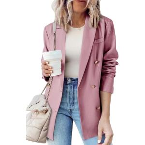 imageDokotoo Womens Double Breasted Blazer Jackets Casual Blazers Open Front Long Sleeve Lapel Collar Work Office Jackets BlazerRose Tan