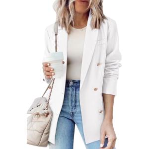 imageDokotoo Womens Double Breasted Blazer Jackets Casual Blazers Open Front Long Sleeve Lapel Collar Work Office Jackets BlazerWhite