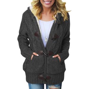 imageDokotoo Womens Sweaters Winter Hooded Cardigans Button Up Cable Knit Coats Jackets Outerwear with PocketsGray 2