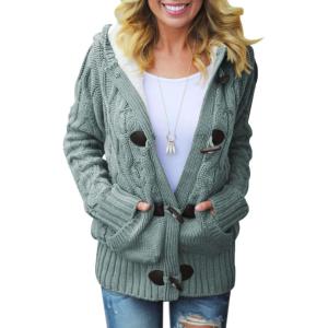 imageDokotoo Womens Sweaters Winter Hooded Cardigans Button Up Cable Knit Coats Jackets Outerwear with PocketsGreen 4
