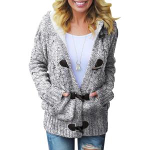 imageDokotoo Womens Sweaters Winter Hooded Cardigans Button Up Cable Knit Coats Jackets Outerwear with PocketsLight Gray